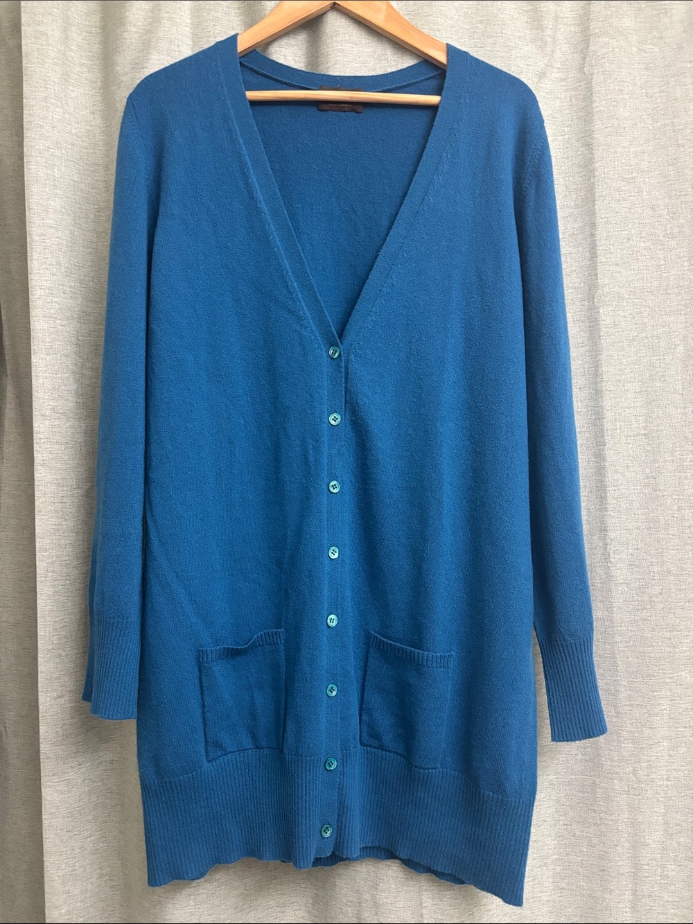 PURE Collection 100% Cashmere Blue V Neck Cardigan Sweater Size 16
